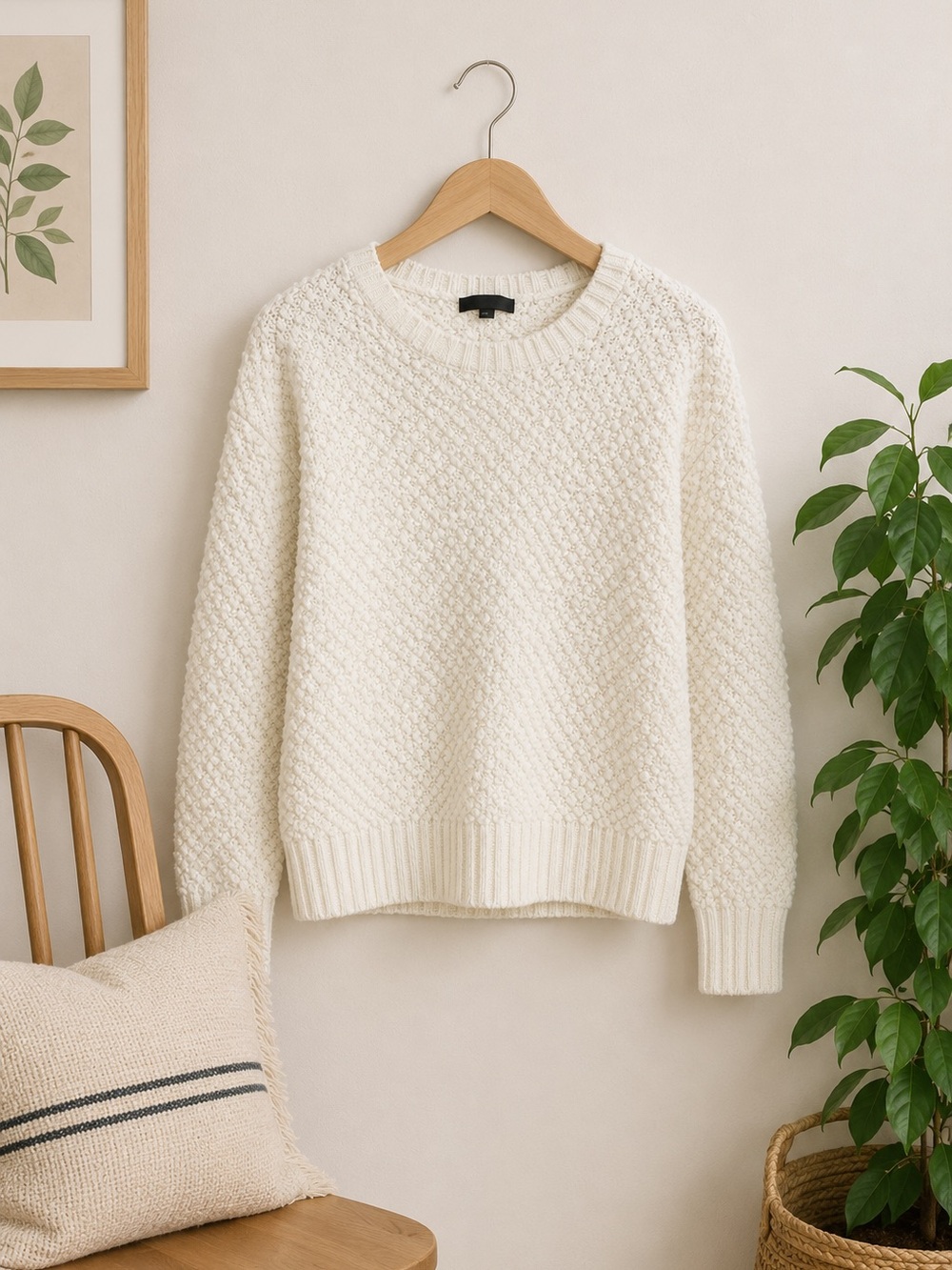 Banana Republic Women’s Cream Italian Wool Alpaca‎ Crew Neck Sweater Sz L Luxury
